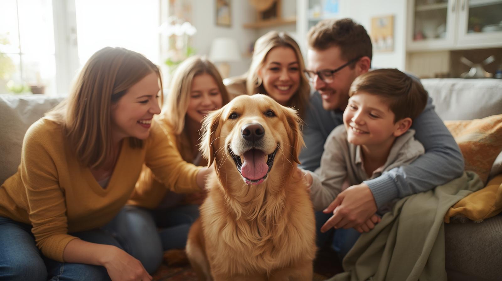 Happy family with dog