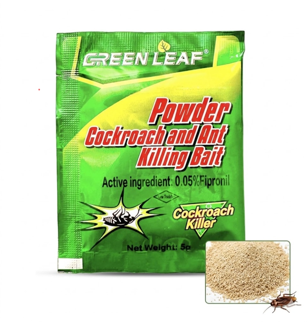 Close-up of GreenLeaf RoachBuster dry powder sachet